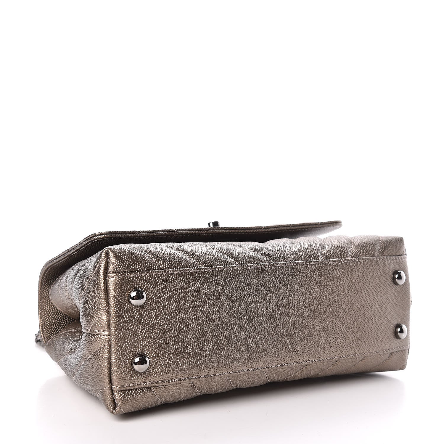 Chanel Metallic Caviar Chevron Quilted Mini Coco Handle Flap Light Gold 4 of 11