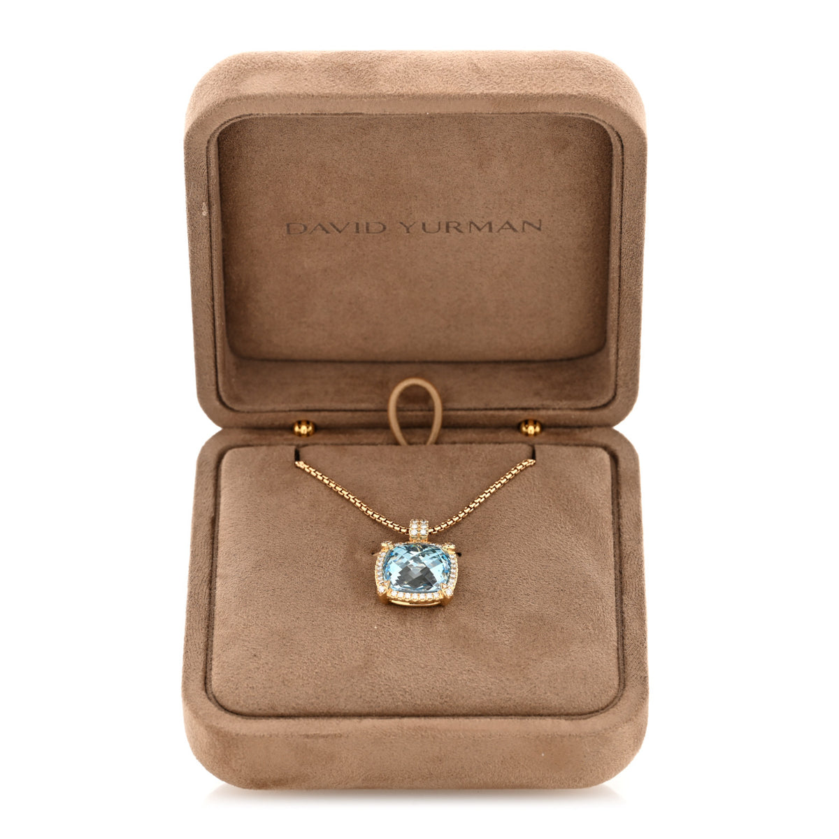 18K Yellow Gold Diamond Blue Topaz 14mm Chatelaine Pendant Necklace