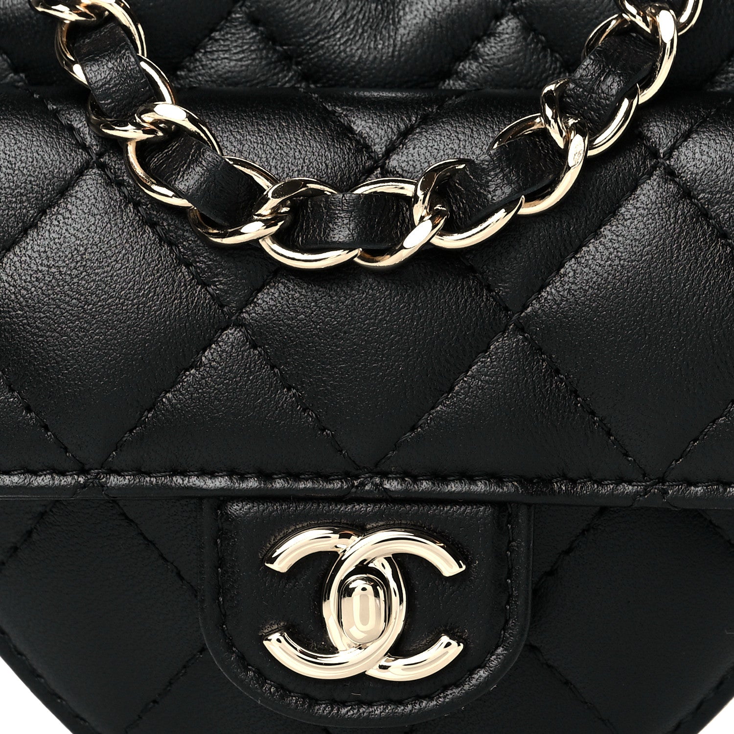 Chanel Lambskin Quilted CC In Love Heart Waist Belt Bag With Chain Black 8 of 11