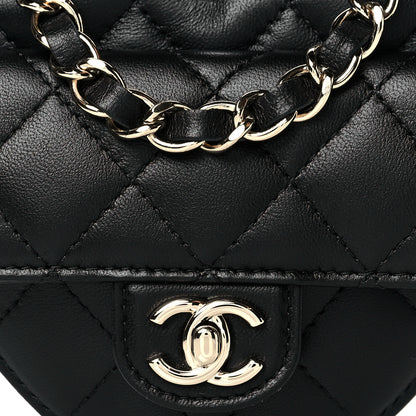 Chanel Lambskin Quilted CC In Love Heart Waist Belt Bag With Chain Black 8 of 11