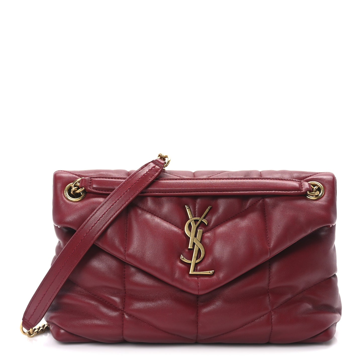 Lambskin Quilted Small Loulou Puffer Monogram Chain Satchel Red