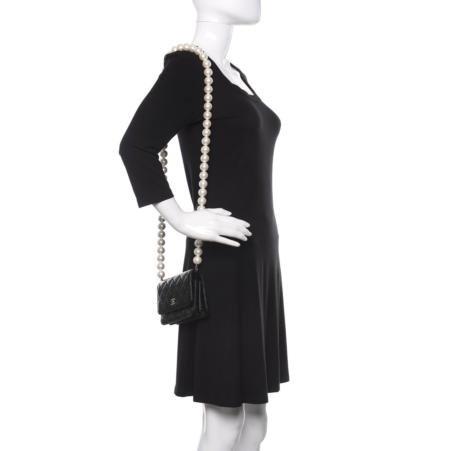 Chanel Calfskin Quilted Mini Maxi Pearls Wallet On Chain WOC Black 2 of 11