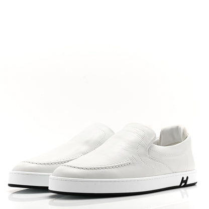 Hermes Calfskin Suede Goatskin Mens Kiddy Slip On Sneakers 43 White 3 of 9