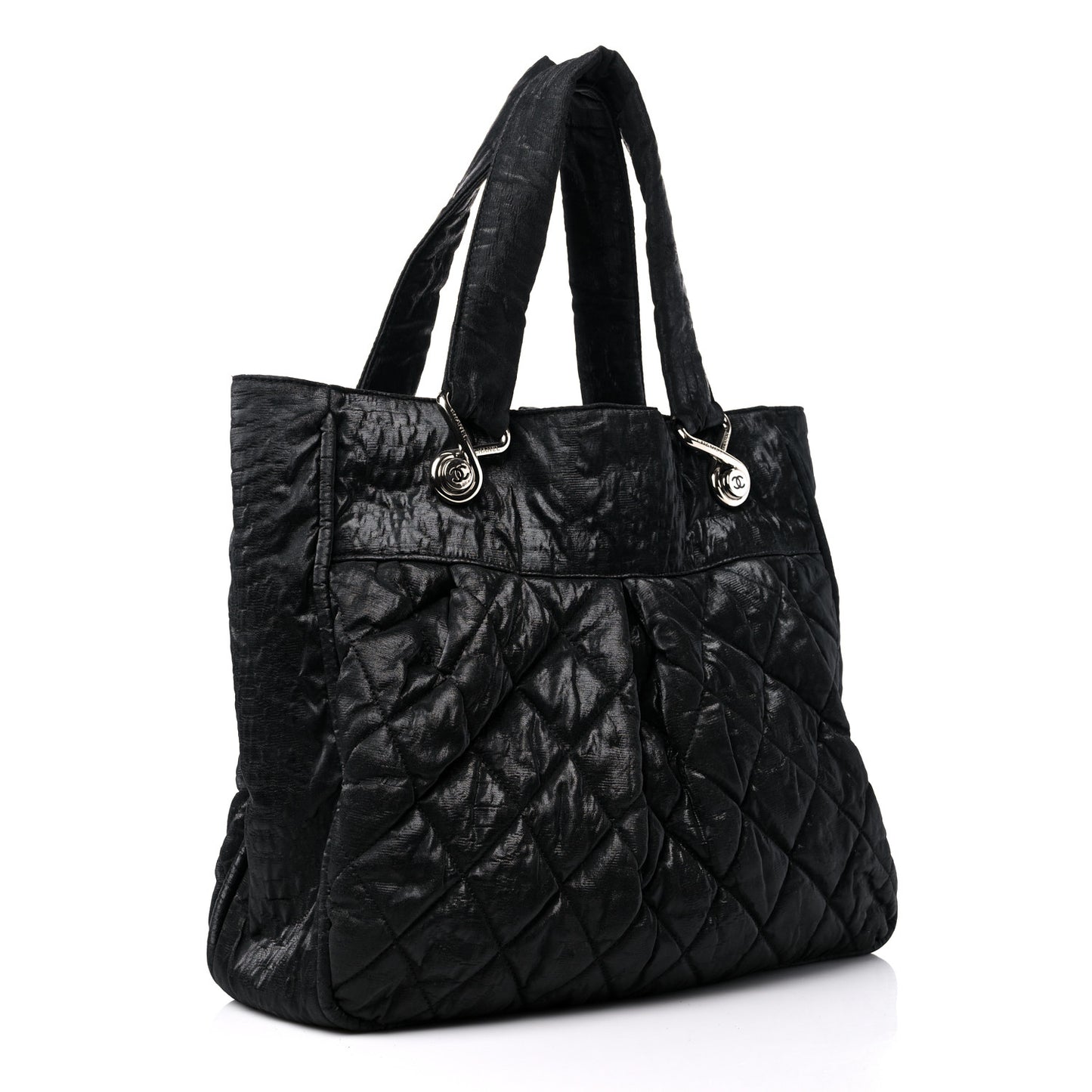 Crinkled Coated Canvas Le Marais Large Tote Black