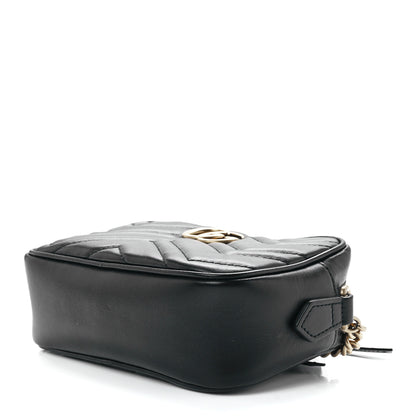 Gucci Calfskin Matelasse Mini GG Marmont Chain Shoulder Bag Black 10 of 12