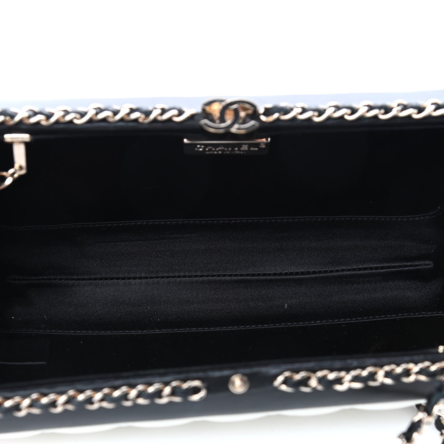 Chanel Lambskin Quilted Chain Around Clutch White Black 4 of 4