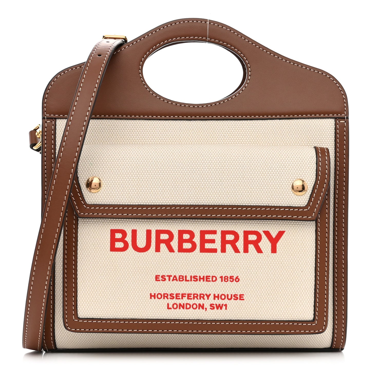 Canvas Smooth Calfskin Two Tone Mini Pocket Bag Natural Malt Brown