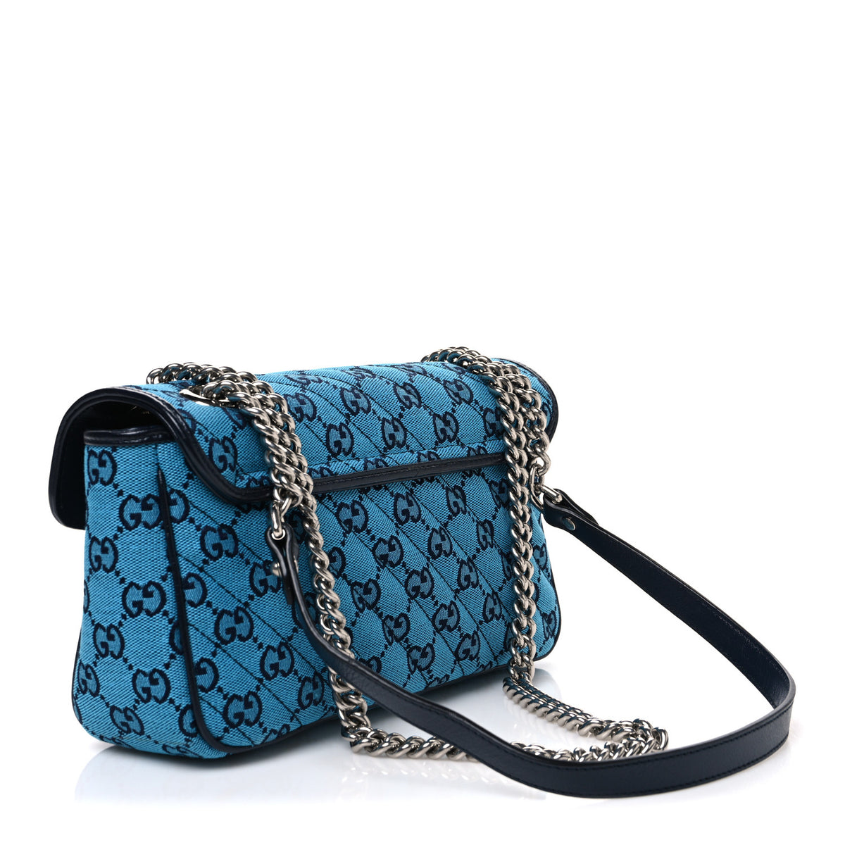 Gucci Monogram Multicolor Matelasse Diagonal Small GG Marmont Shoulder Bag Light Blue 3 of 10