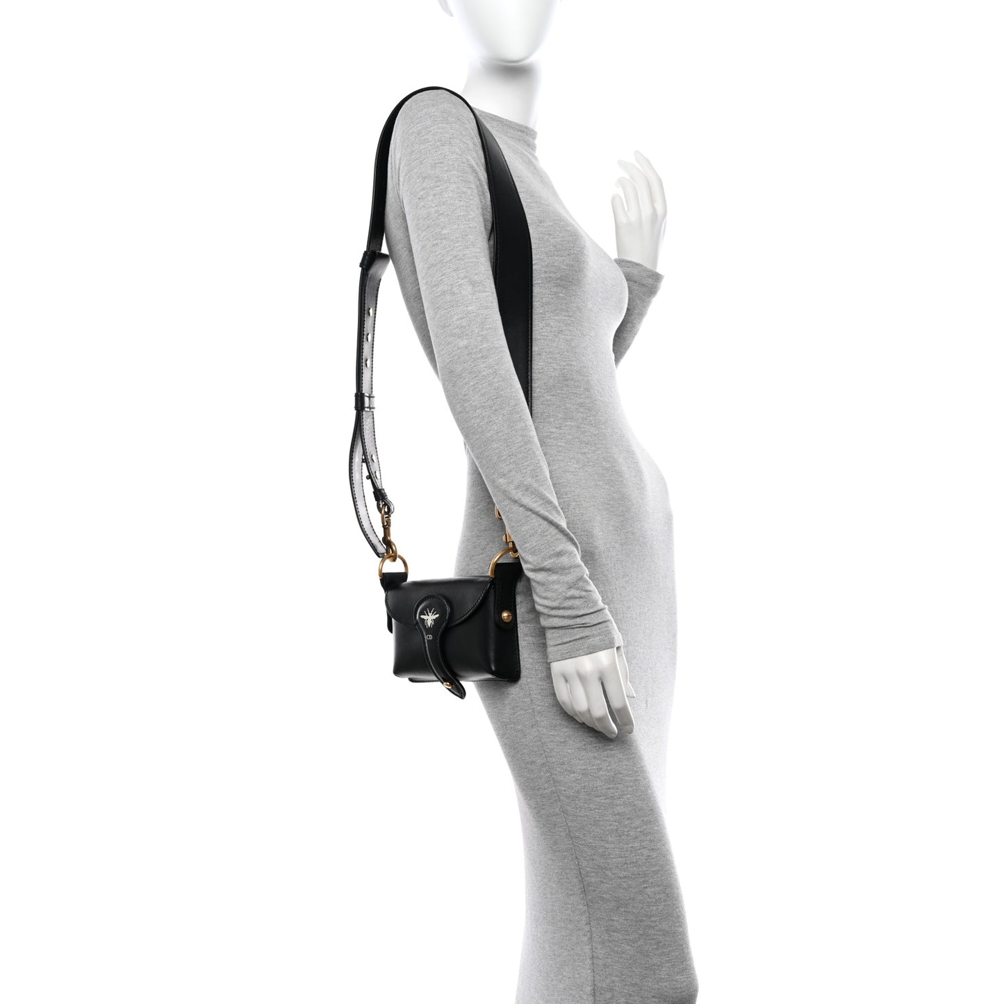 Grained Calfskin D-Bee Shoulder Bag Black