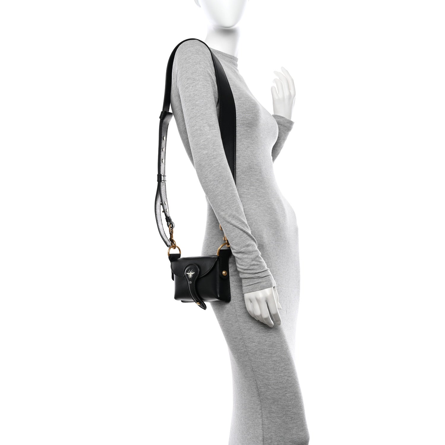 Christian Dior Grained Calfskin D-Bee Shoulder Bag Black 2 of 12