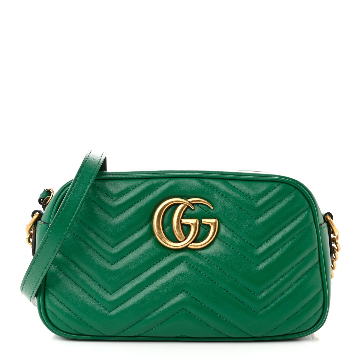 Gucci Calfskin Matelasse Small GG Marmont Chain Shoulder Bag Emerald Green 1 of 11