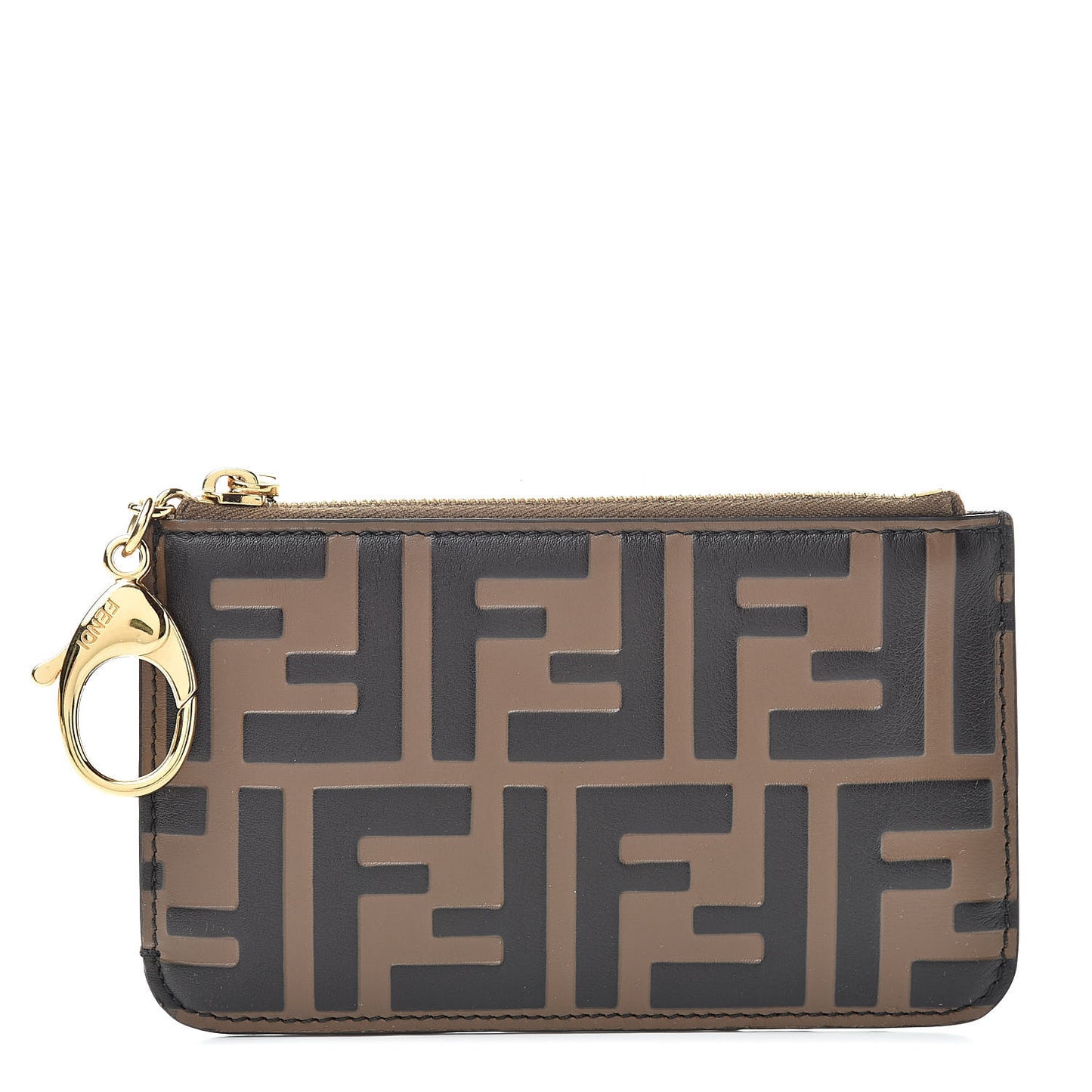 Vitello Soft F is Fendi Bi-Color FF 1974 Embossed Key Case Pouch Maya Black
