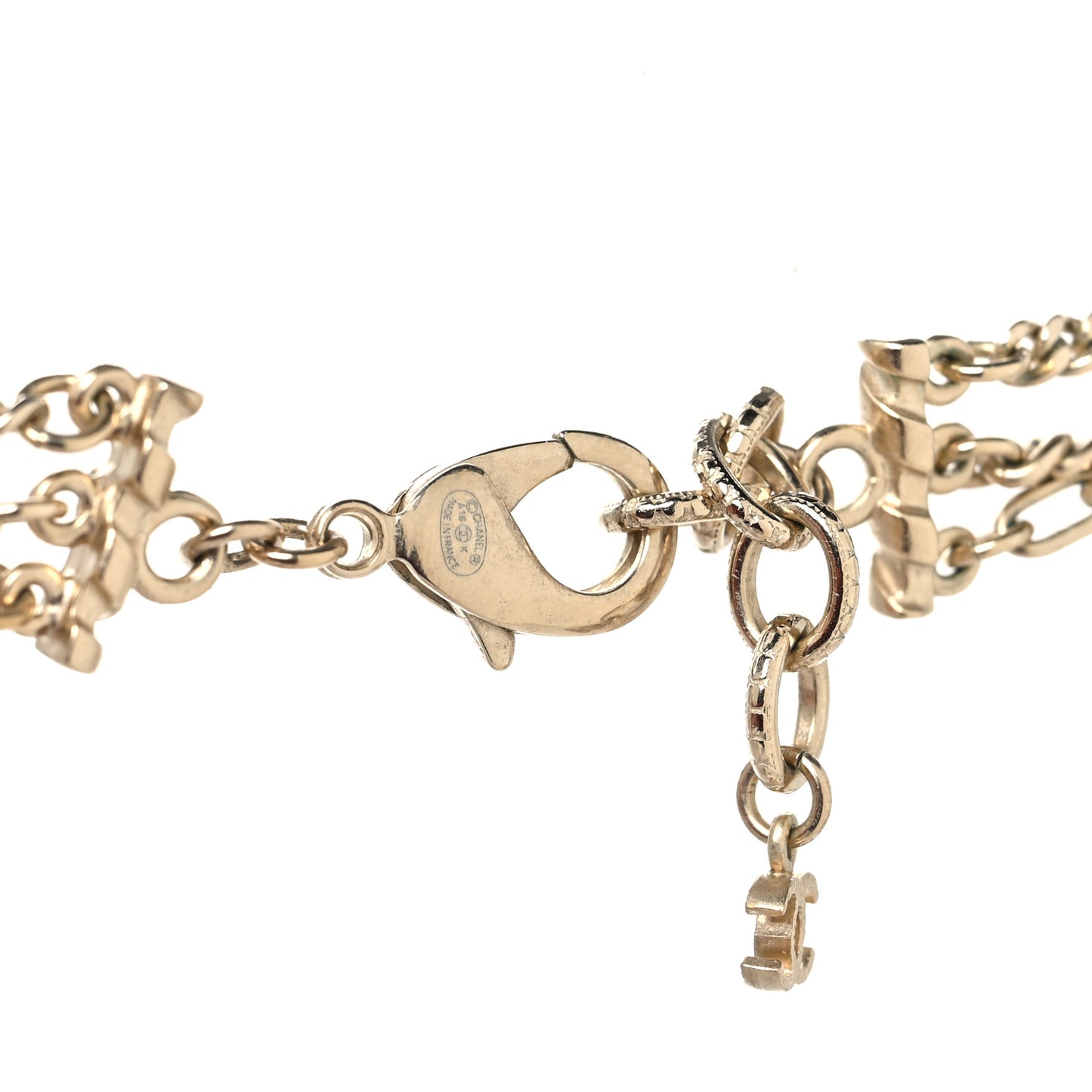 Baguette Crystal Gripoix Poured Glass CC Multi Strand Chain Necklace Light Gold
