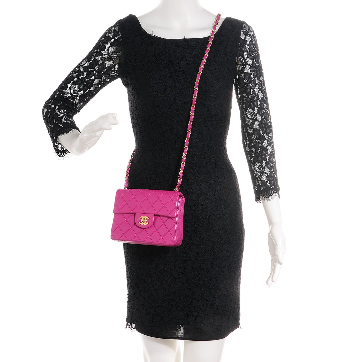 Lambskin Quilted Mini Square Flap Fuchsia