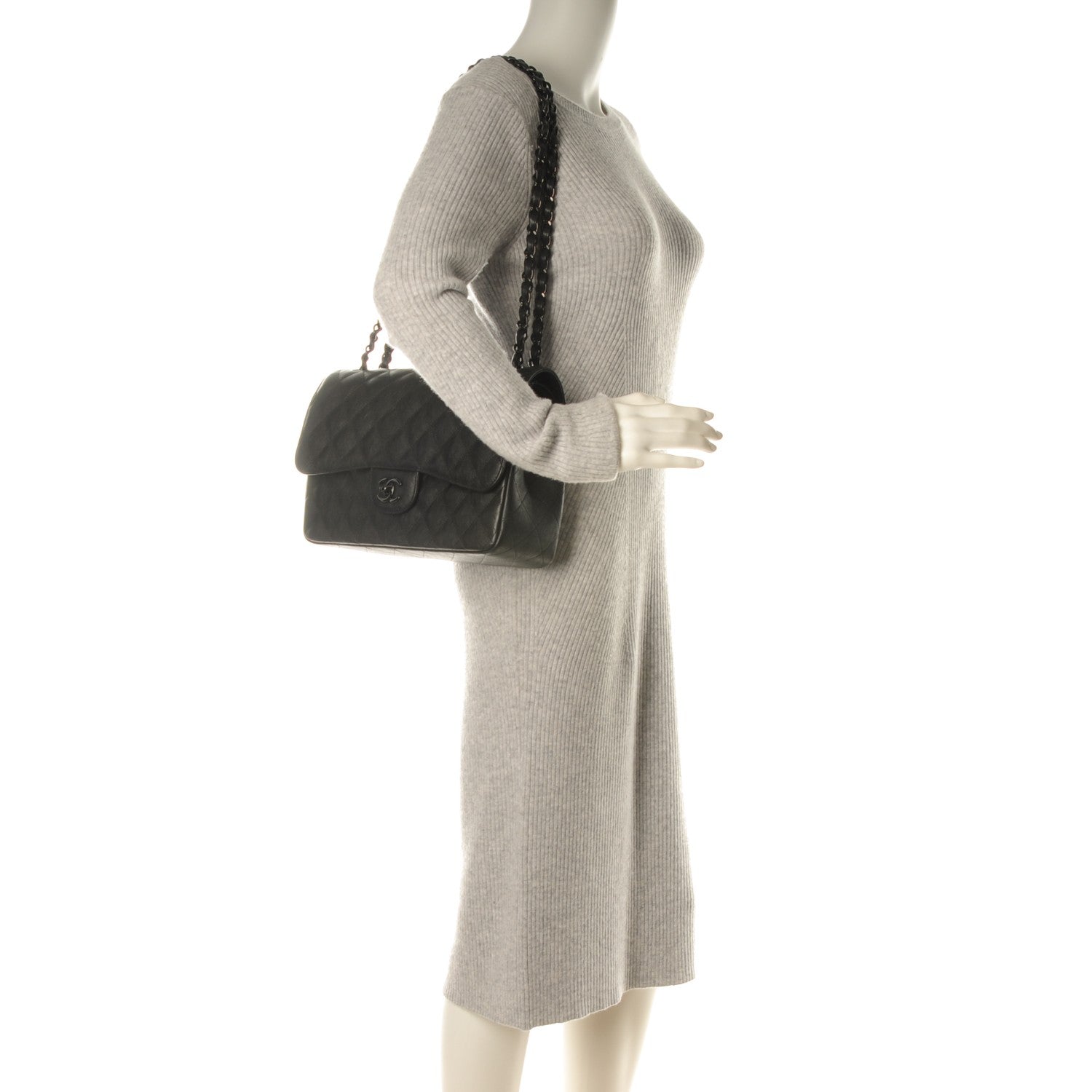 Chanel Crumpled Calfskin Quilted Jumbo Double Flap So Black 2 of 8