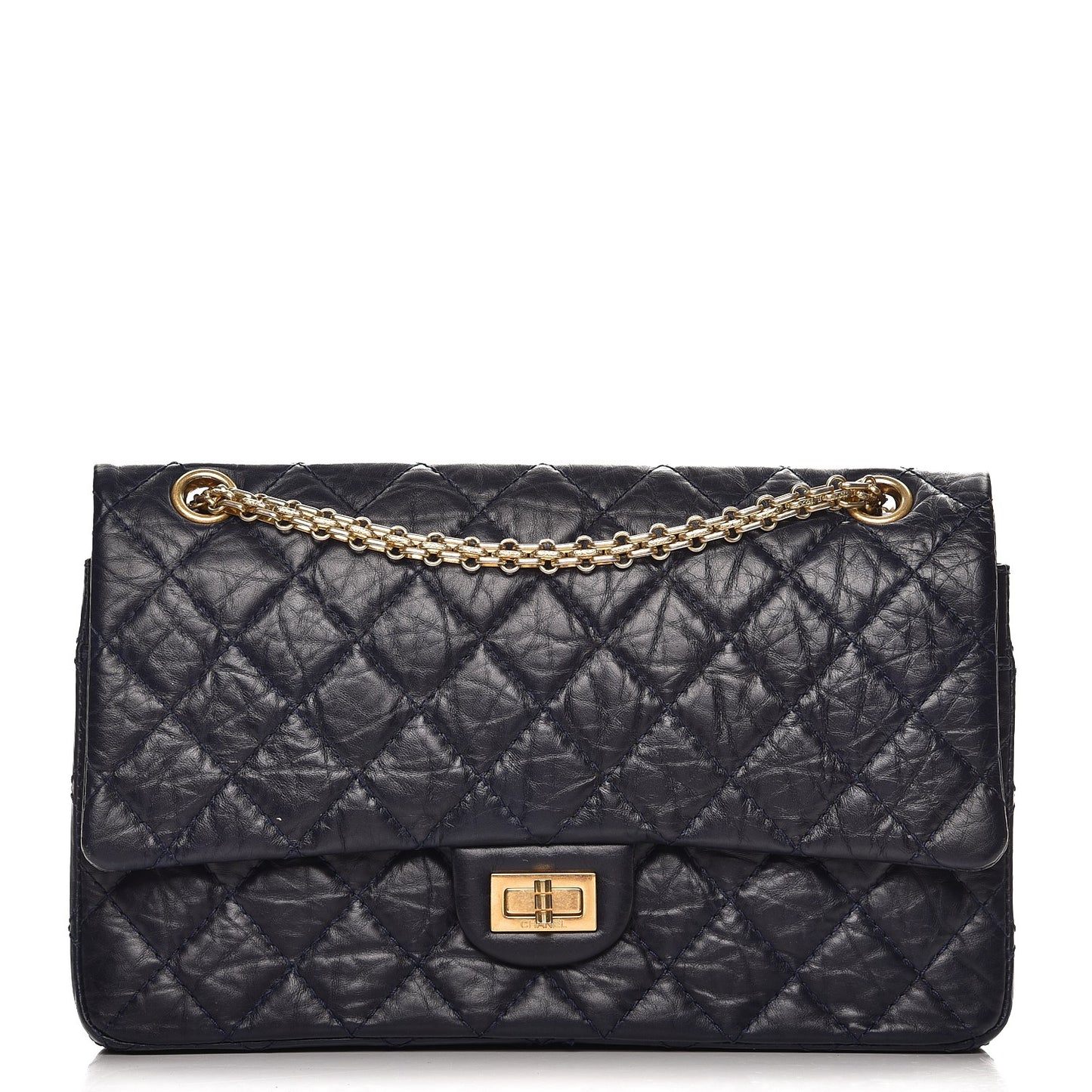 Aged Calfskin Quilted 2.55 Reissue 226 Flap Navy Blue