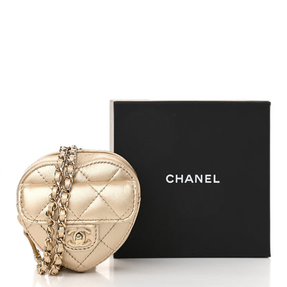 Chanel Metallic Lambskin Quilted CC In Love Heart Coin Purse With Chain Gold 11 of 11