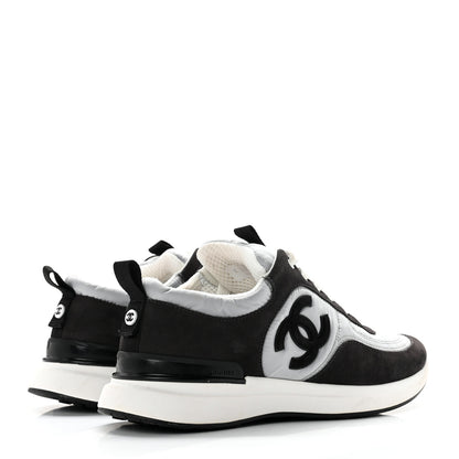 Chanel Nylon Suede Calfskin CC Sneakers 37.5 White Dark Grey 4 of 8