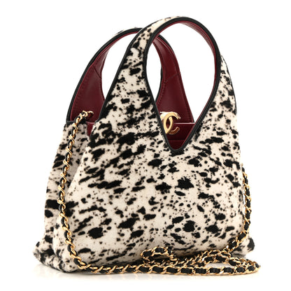 Chanel Pony Hair Printed Chic Lady Small Shopping Tote White Black 3 of 11