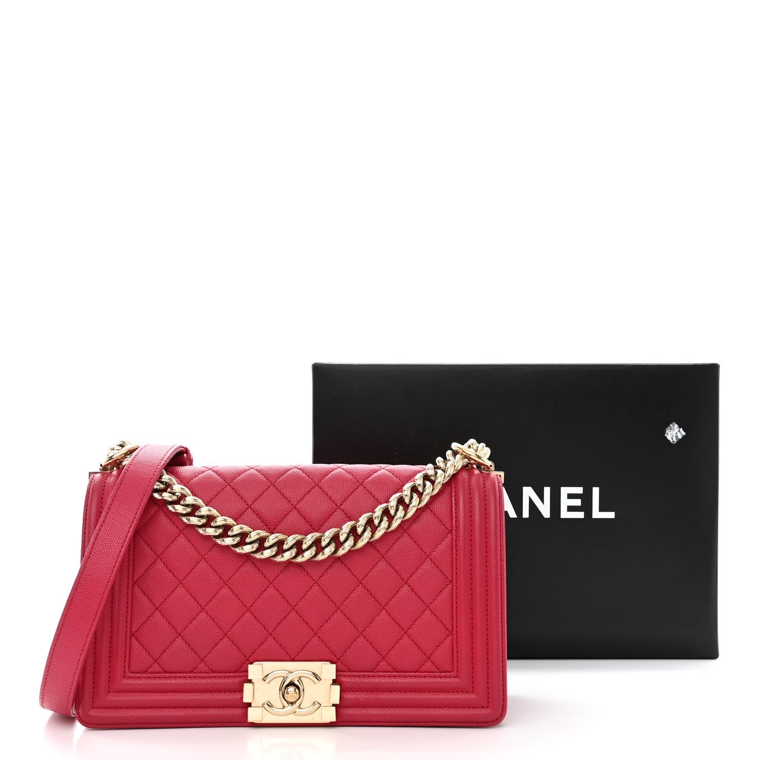 Chanel Caviar Quilted Medium Boy Flap Dark Pink 12 of 12