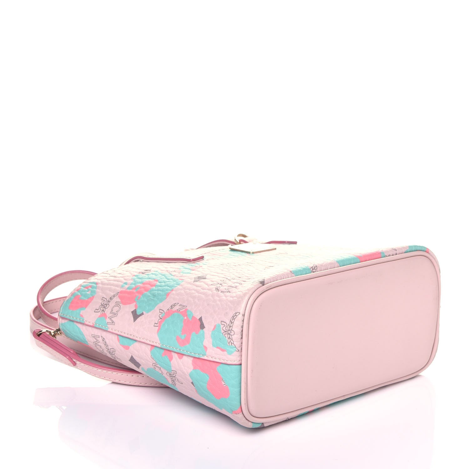 MCM Visetos Floral Leopard Mini Anya Top Zip Shopper Tote Pink 4 of 9