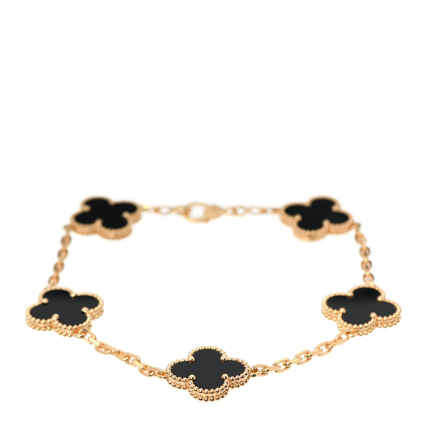 18K Yellow Gold Black Onyx 5 Motifs Vintage Alhambra Bracelet