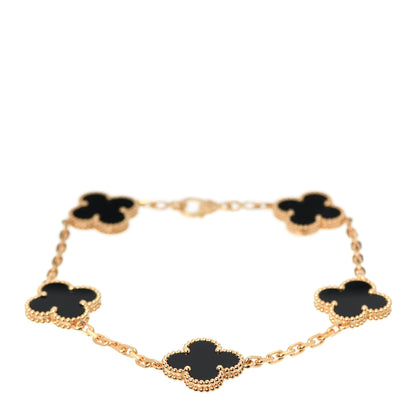 Van Cleef & Arpels 18K Yellow Gold Black Onyx 5 Motifs Vintage Alhambra Bracelet 1 of 7