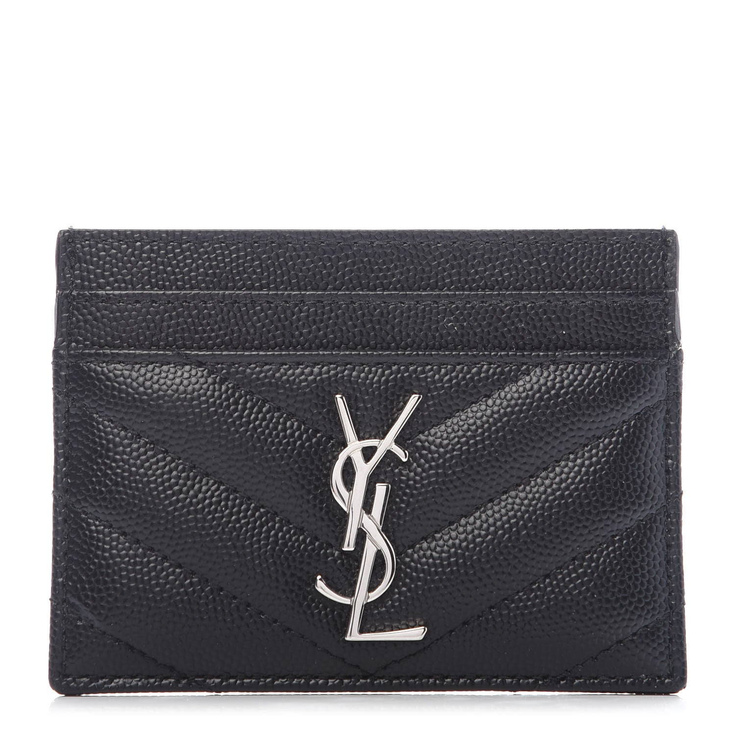 Saint Laurent Grain De Poudre Matelasse Chevron Monogram Credit Card Case Black 1 of 6