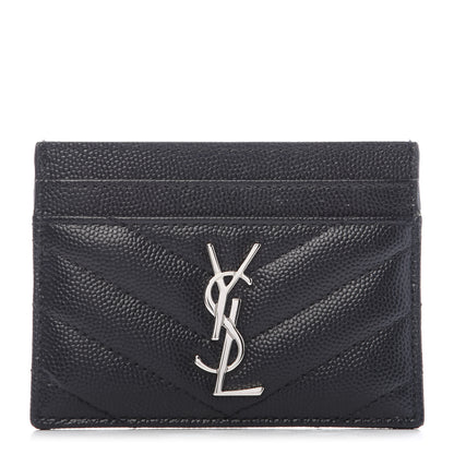 Saint Laurent Grain De Poudre Matelasse Chevron Monogram Credit Card Case Black 1 of 6