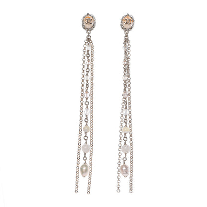 Chanel Pearl Crystal CC Dangle Earrings Gold 1 of 5