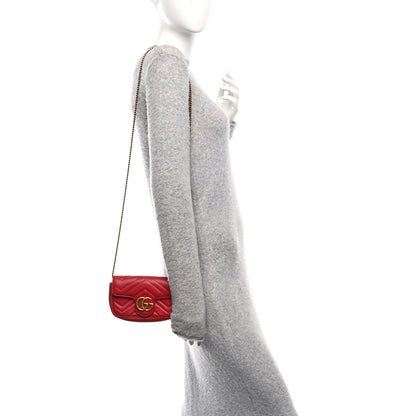 Gucci Calfskin Matelasse Super Mini GG Marmont Shoulder Bag Hibiscus Red 2 of 10