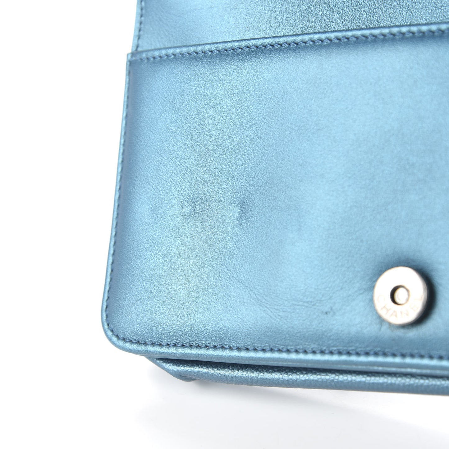 Metallic Caviar Quilted Boy Wallet On Chain WOC Turquoise