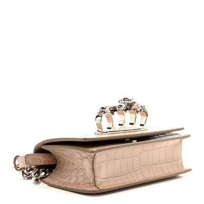 Alexander McQueen Calfskin Crocodile Embossed Mini Jeweled Satchel Sand 6 of 23