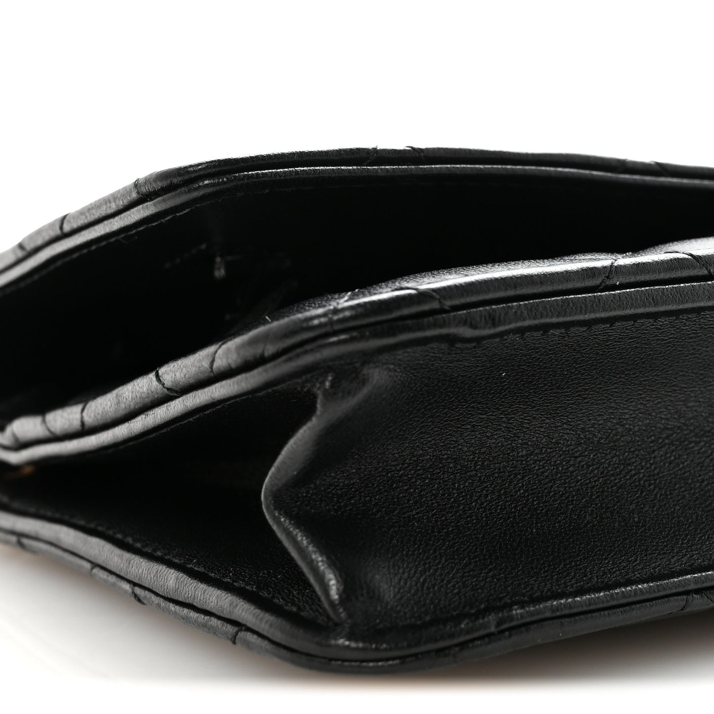 Lambskin Quilted Pearl Crown Wallet On Chain WOC Black