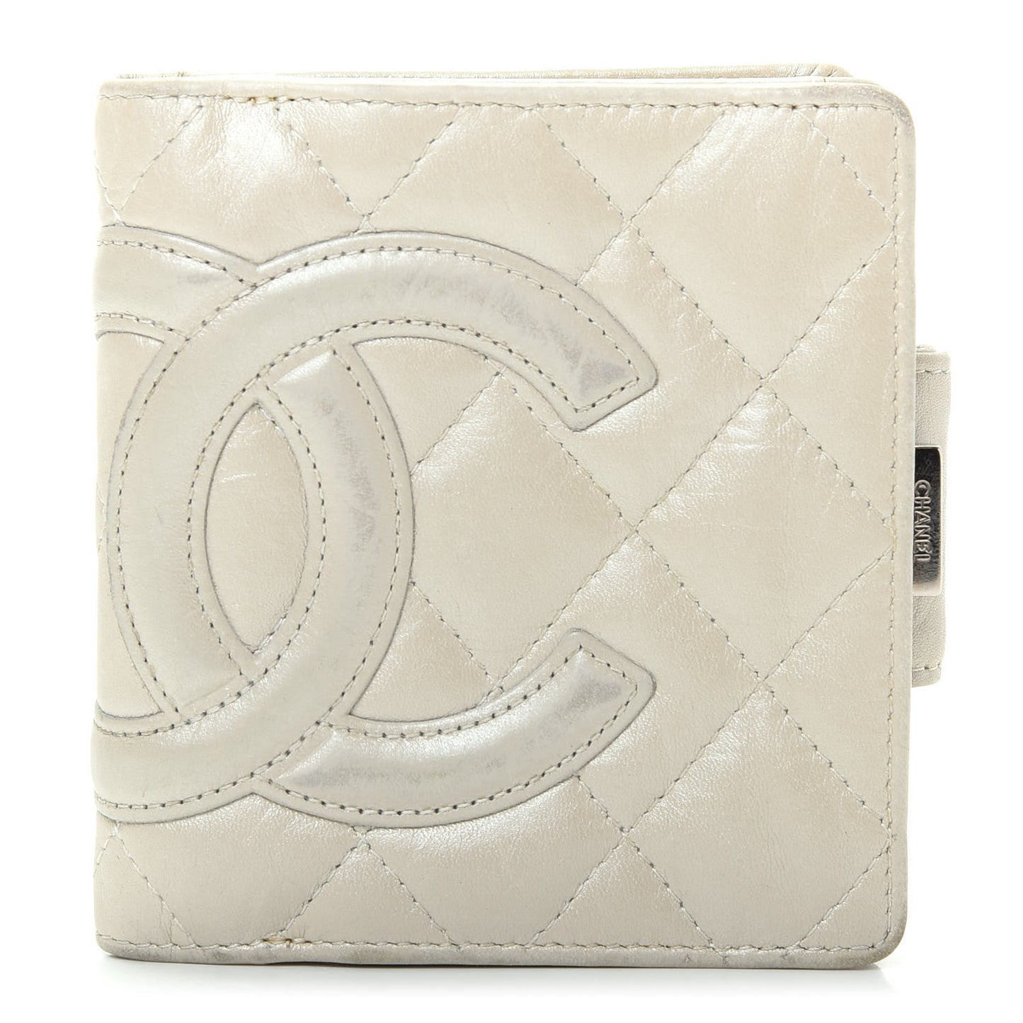 Aged Calfskin Cambon Compact Wallet Pearl