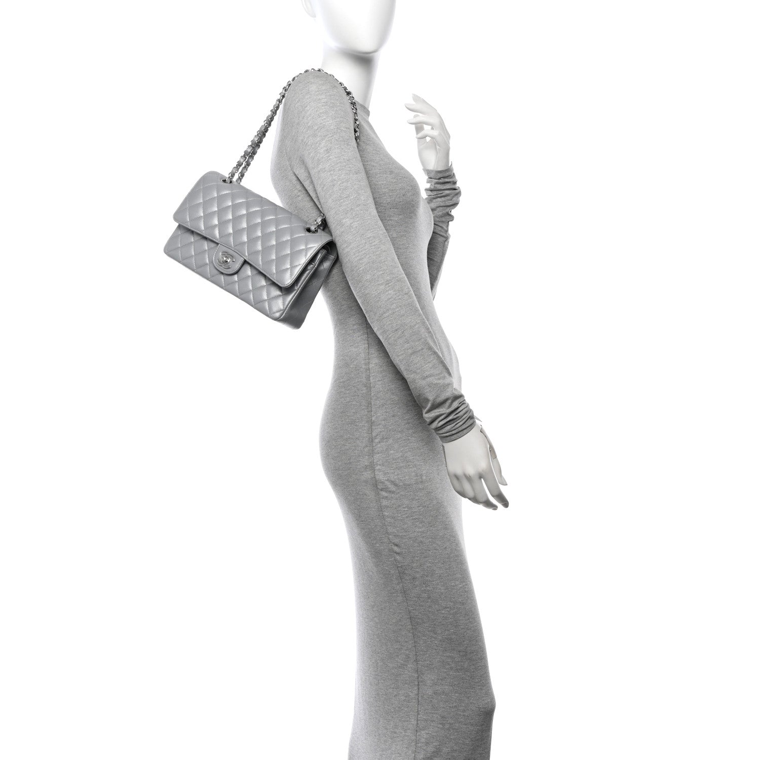 Chanel Iridescent Lambskin Quilted Medium Double Flap Grey 2 of 10