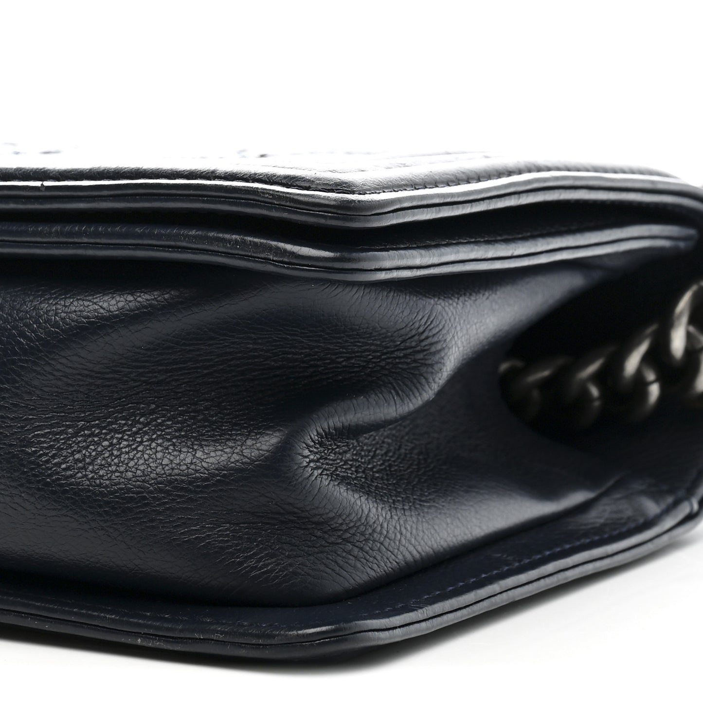 Calfskin Double Stitch Medium Boy Flap Navy Blue