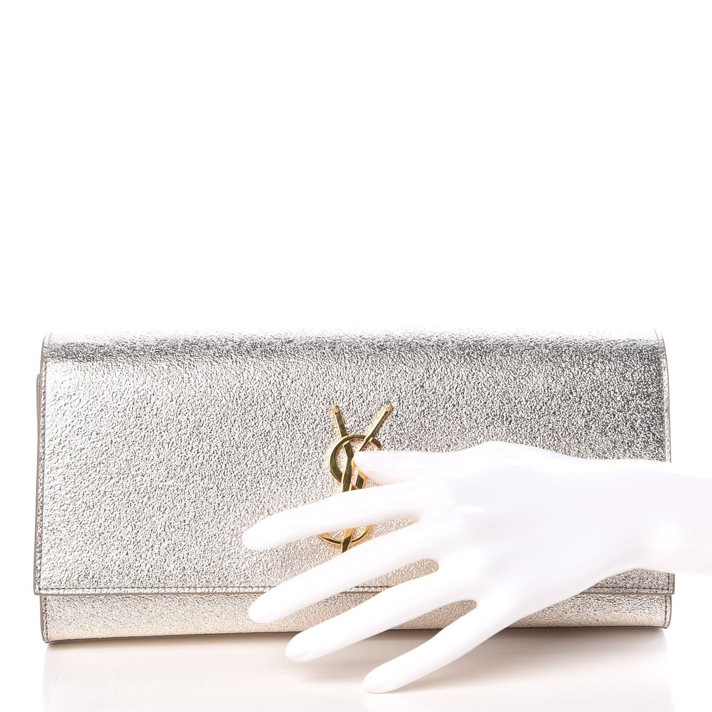 Textured Metallic Calfskin Classic Monogram Cassandre Clutch Silver
