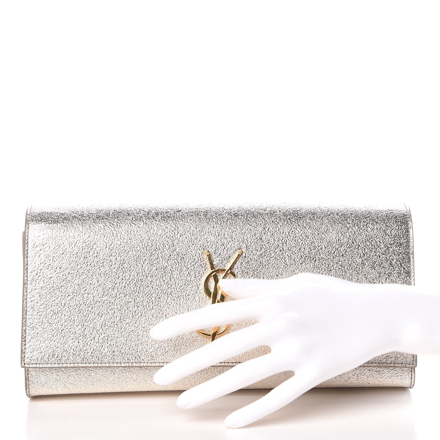 Saint Laurent Textured Metallic Calfskin Classic Monogram Cassandre Clutch Silver 2 of 12