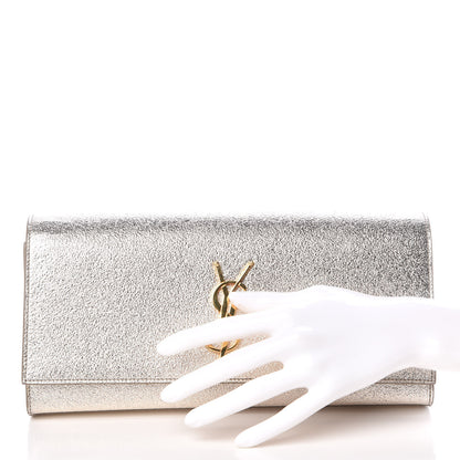 Saint Laurent Textured Metallic Calfskin Classic Monogram Cassandre Clutch Silver 2 of 12