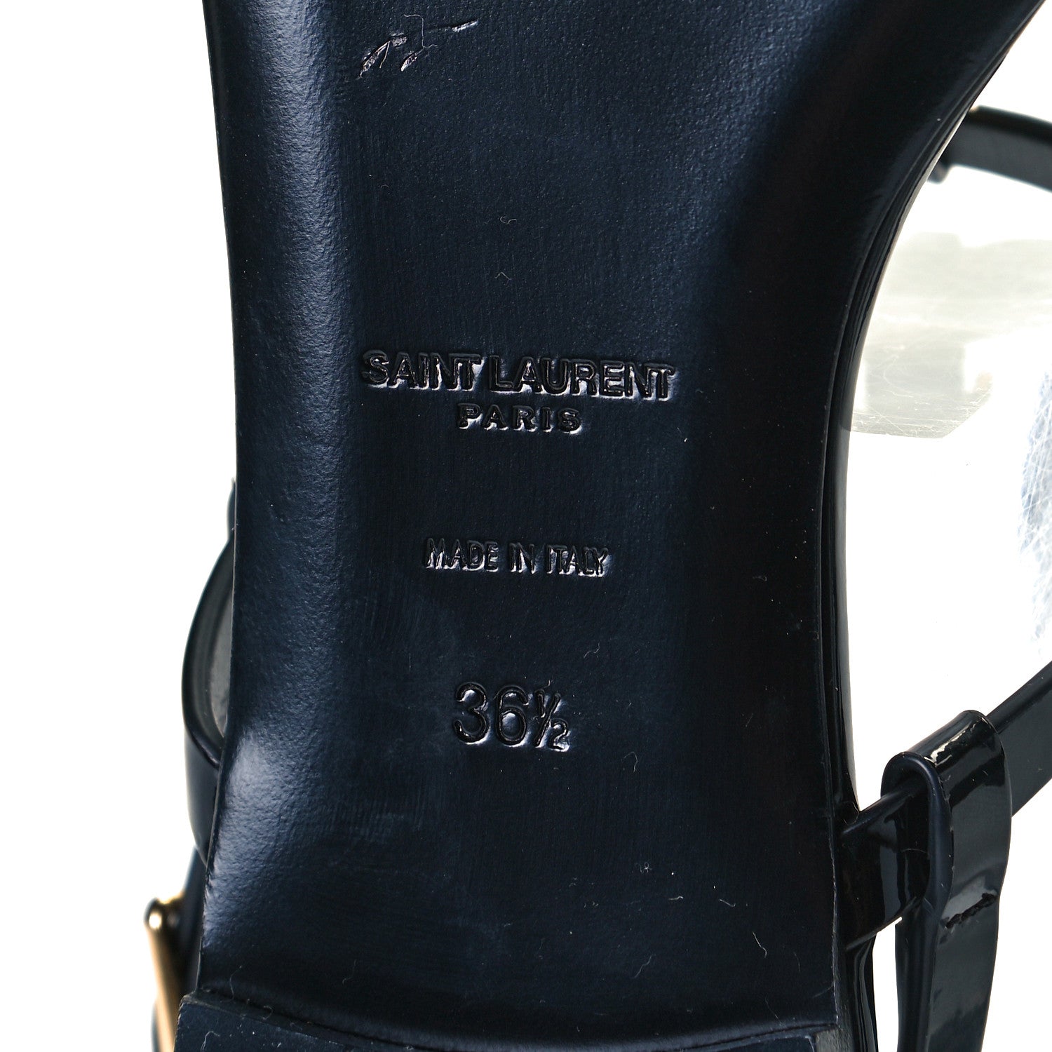 Saint Laurent Patent Calfskin Cassandra Monogram Sandals 36.5 Black 9 of 10