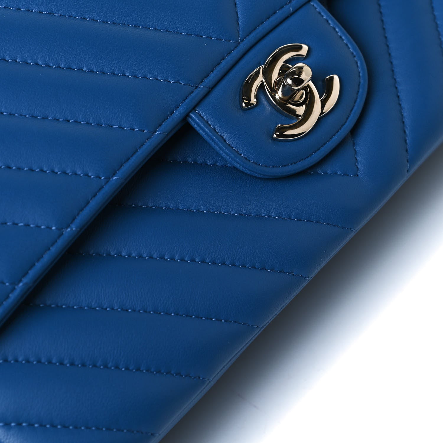 Chanel Lambskin Chevron Quilted Medium Double Flap Blue 11 of 14