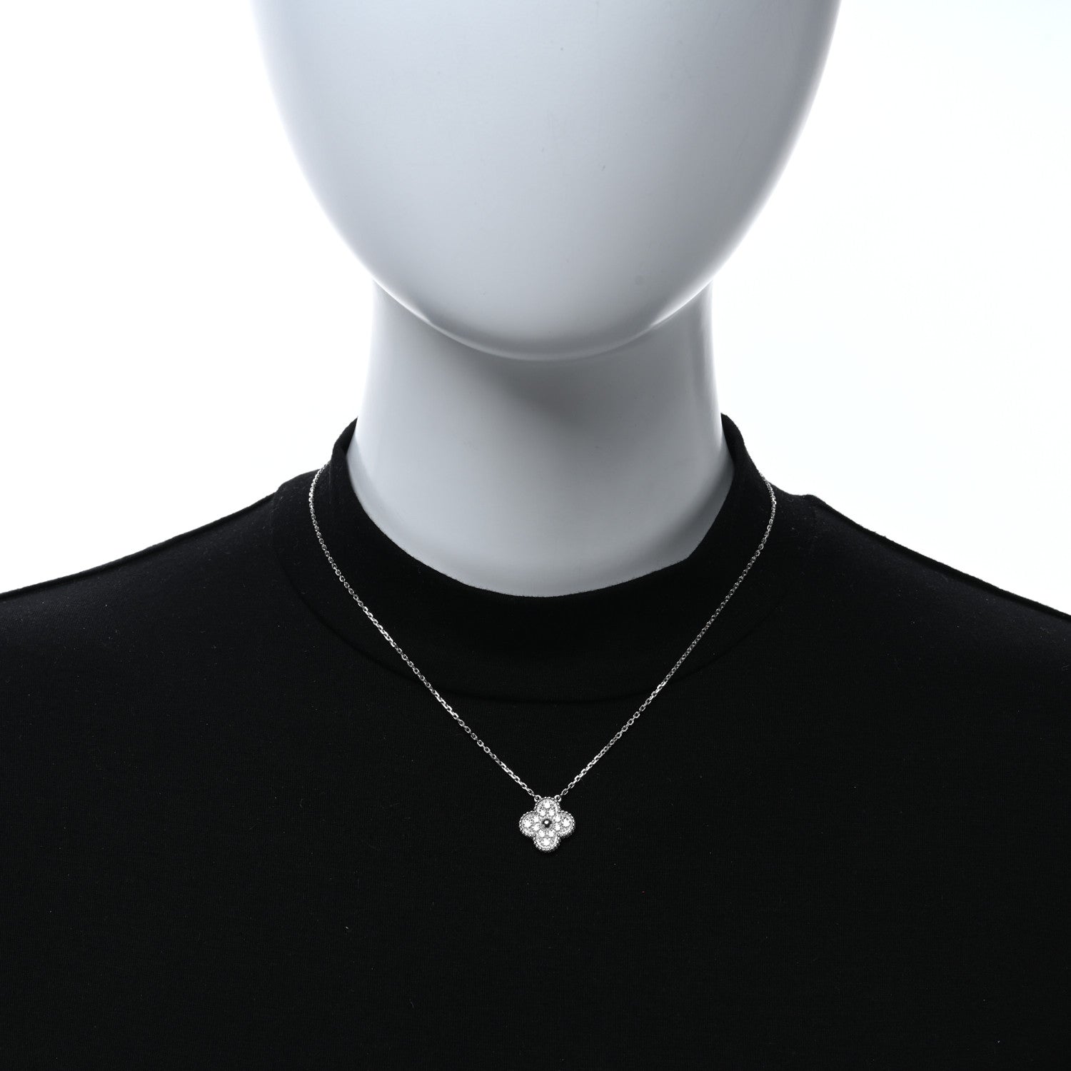 Van Cleef & Arpels 18K White Gold Diamond Vintage Alhambra Pendant Necklace 2 of 5