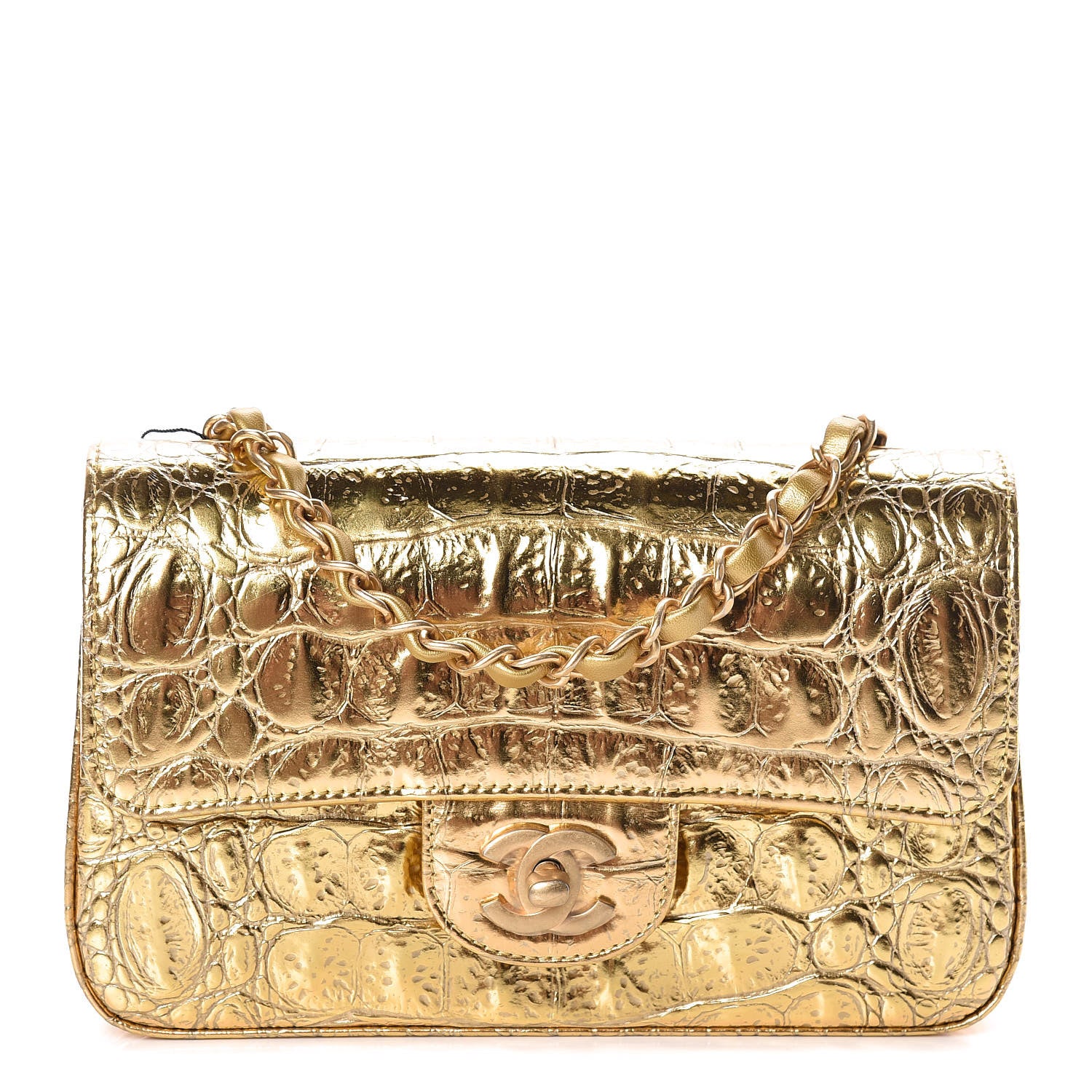 Chanel Metallic Calfskin Crocodile Embossed Cocodile Rectangular Mini Flap Gold 1 of 10