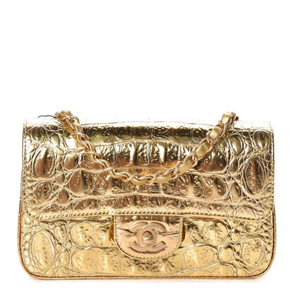 Chanel Metallic Calfskin Crocodile Embossed Cocodile Rectangular Mini Flap Gold 1 of 10