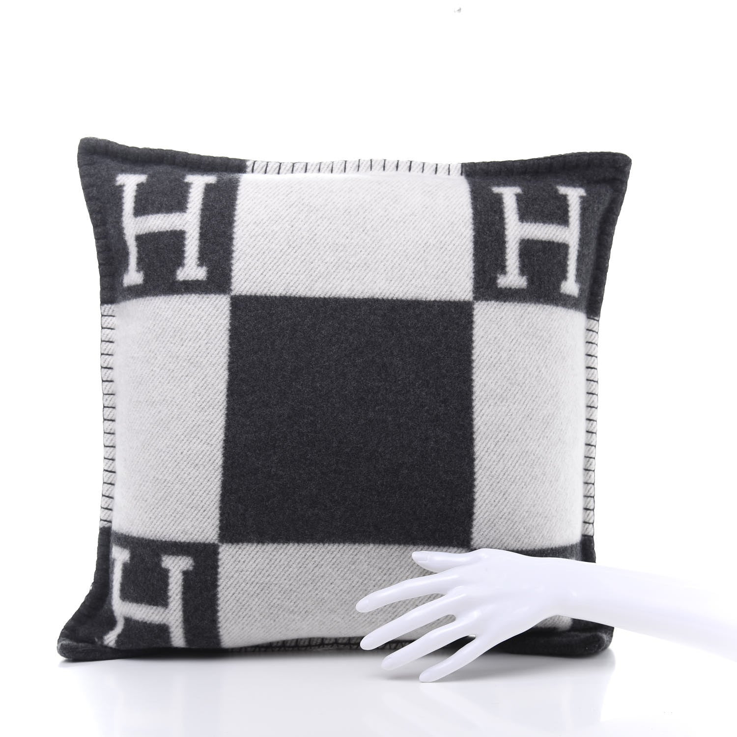 Hermes Wool Cashmere Avalon Pillow PM Ecru Gris Fonce 2 of 7