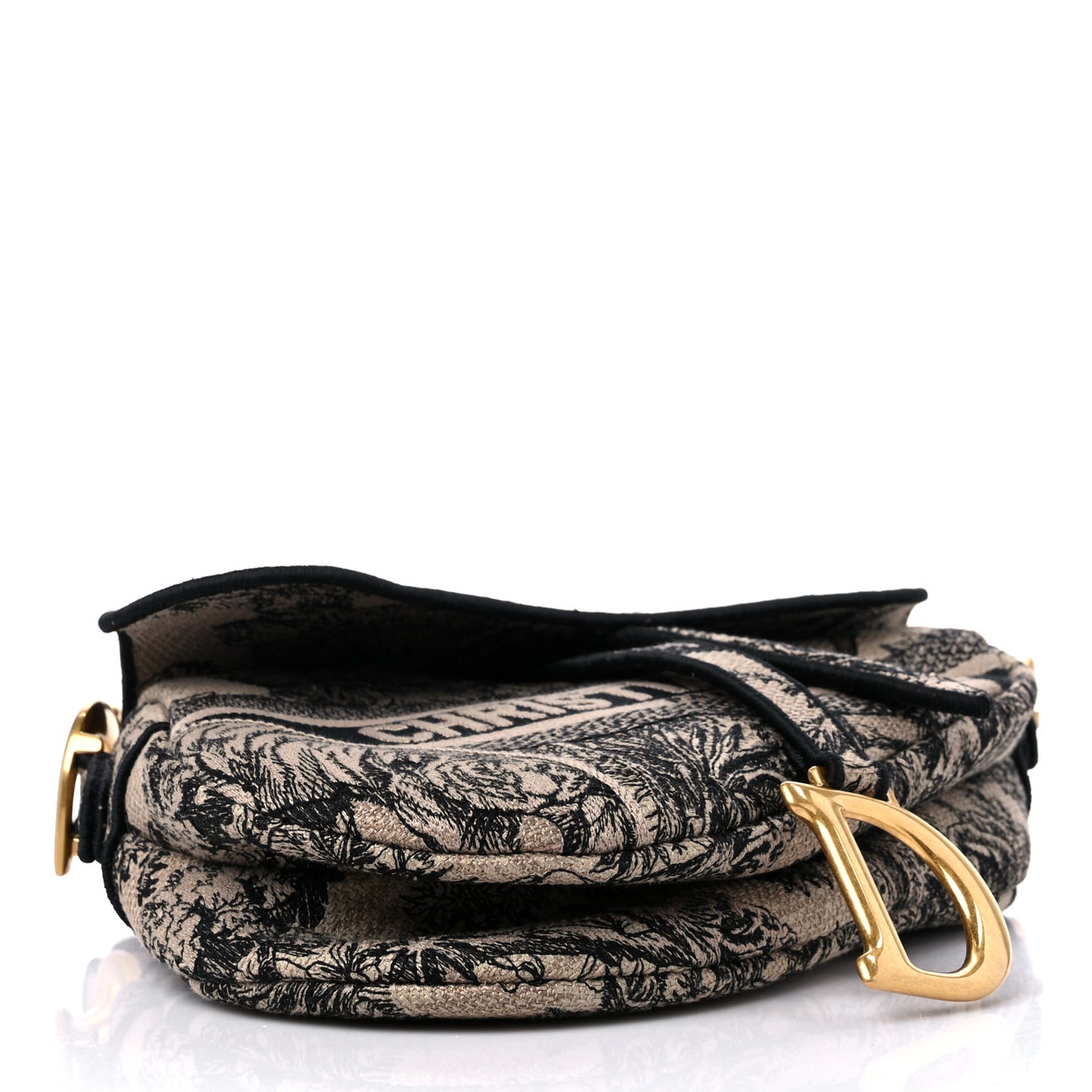 Canvas Embroidered Toile de Jouy Voyage Saddle Bag Beige Multicolor