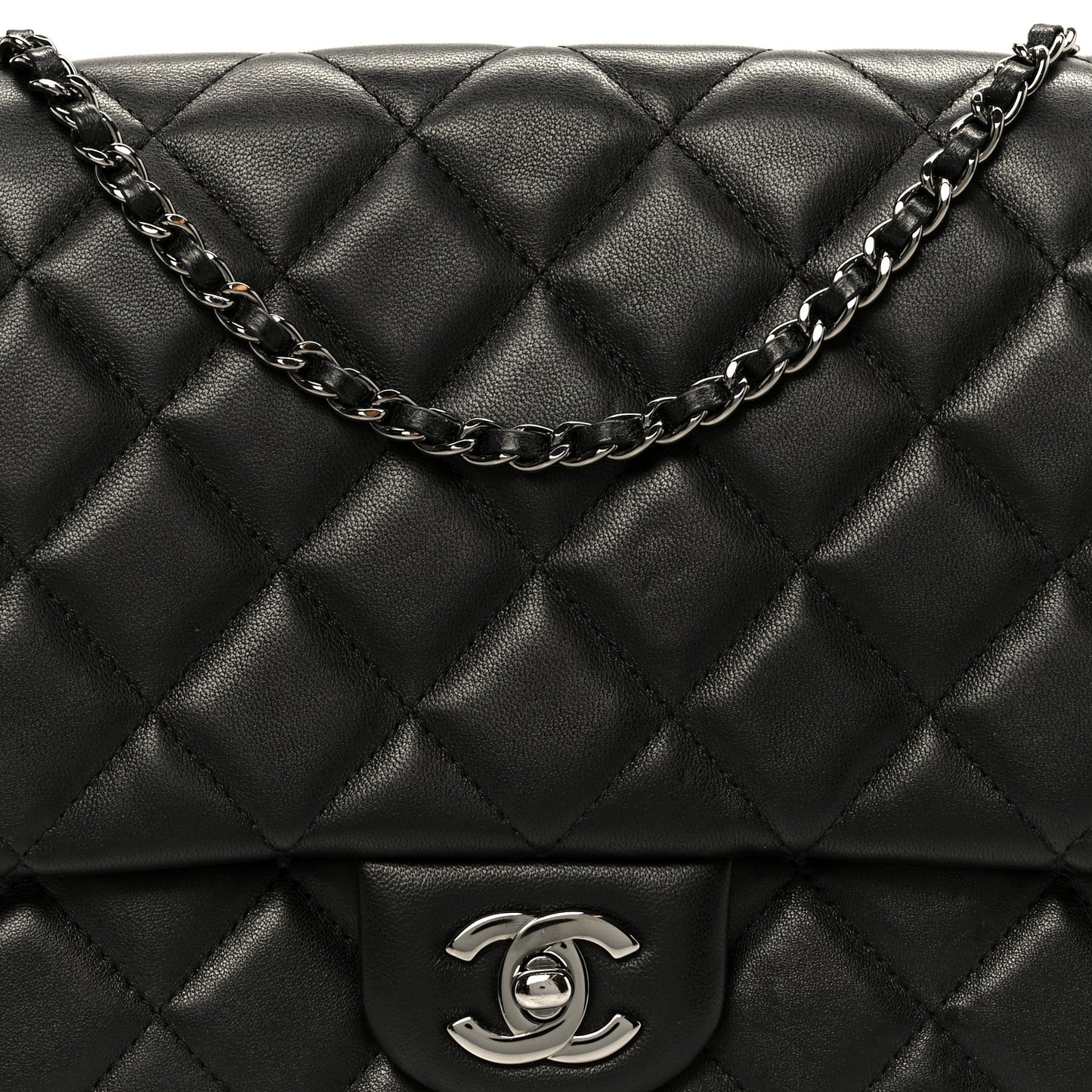 Lambskin Quilted Clutch With Chain Flap Black