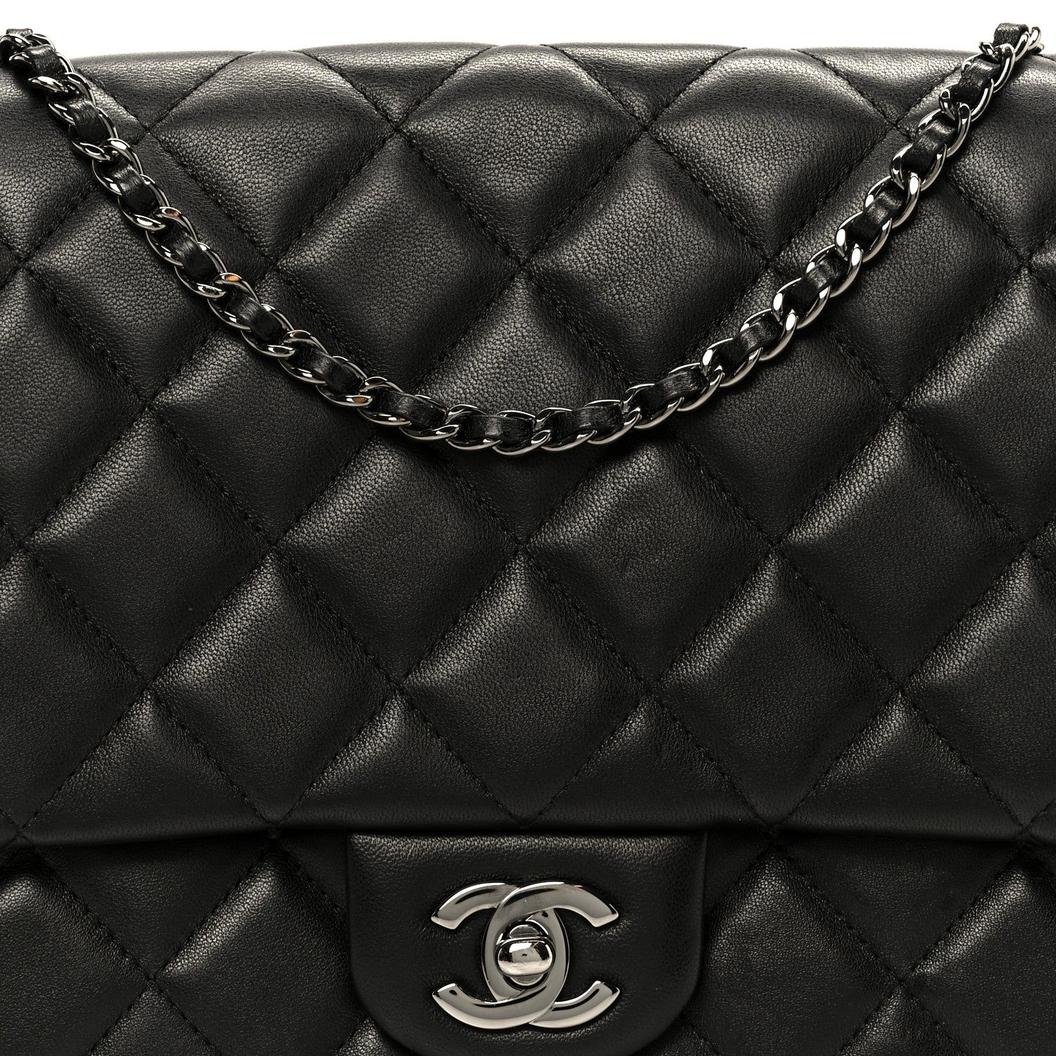 Chanel Lambskin Quilted Clutch With Chain Flap Black 9 of 12
