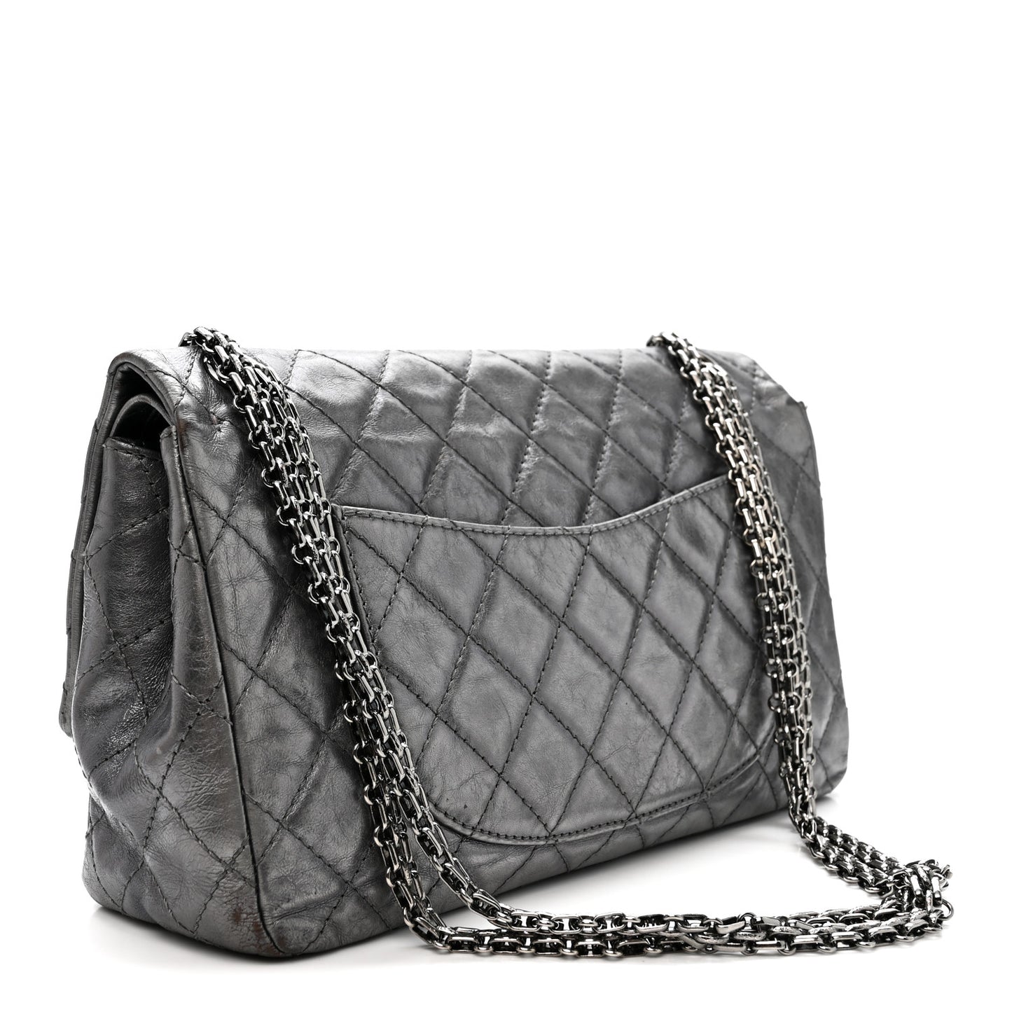 Metallic Aged Calfskin Quilted 2.55 Reissue 226 Flap Dark Silver